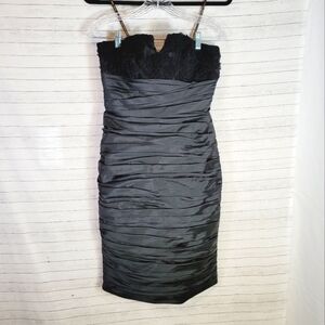 MONIQUE LHUILLIER BRIDESMAIDS BLACK STRAPLESS RUCHED DRESS, SZ 4